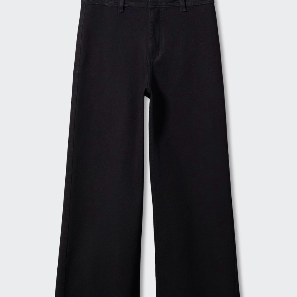 Mango Catherine Black High Rise Wide Leg Jeans Raw Hem Size 36 Minimalist - Picture 12 of 13